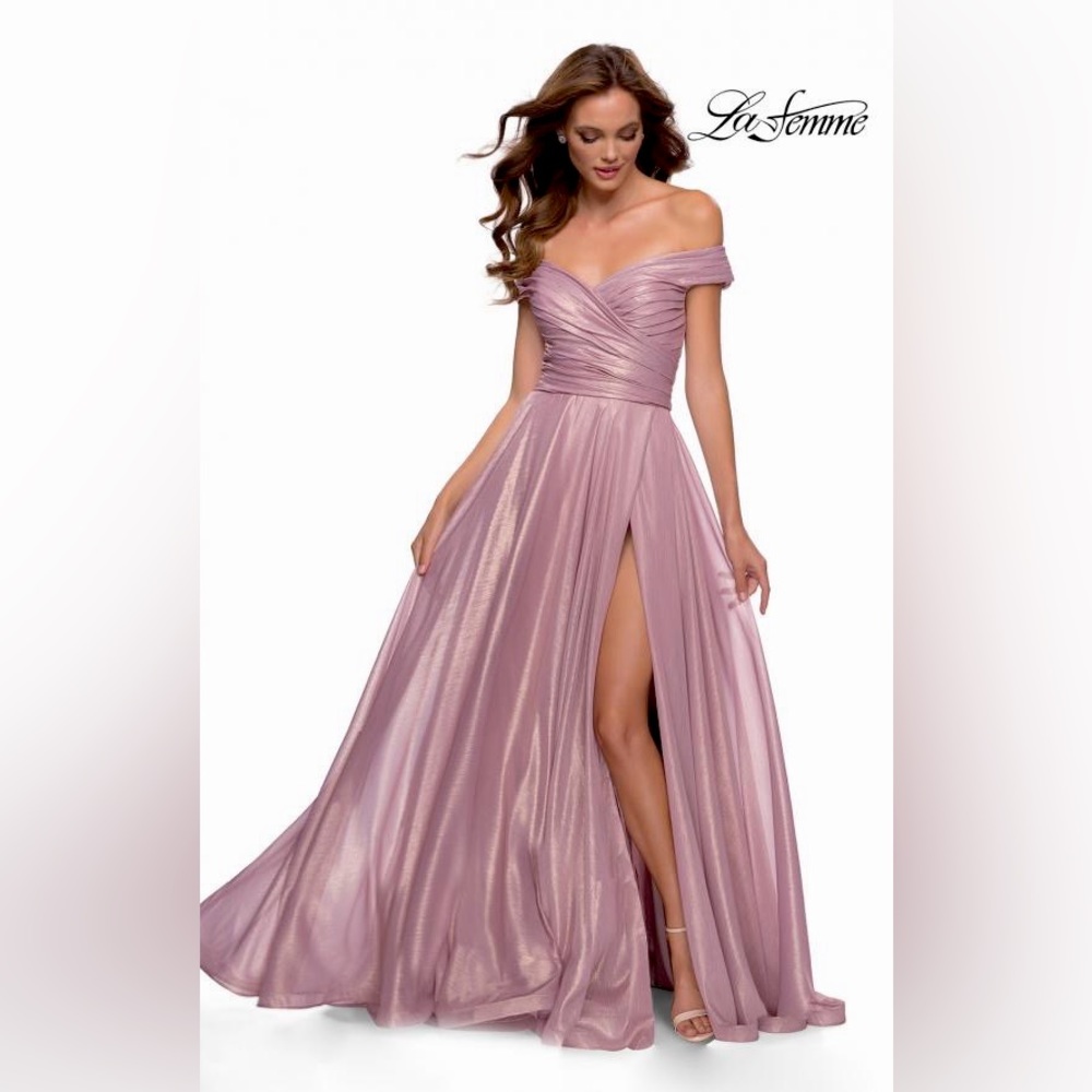 La Femme Pink Metallic Gown